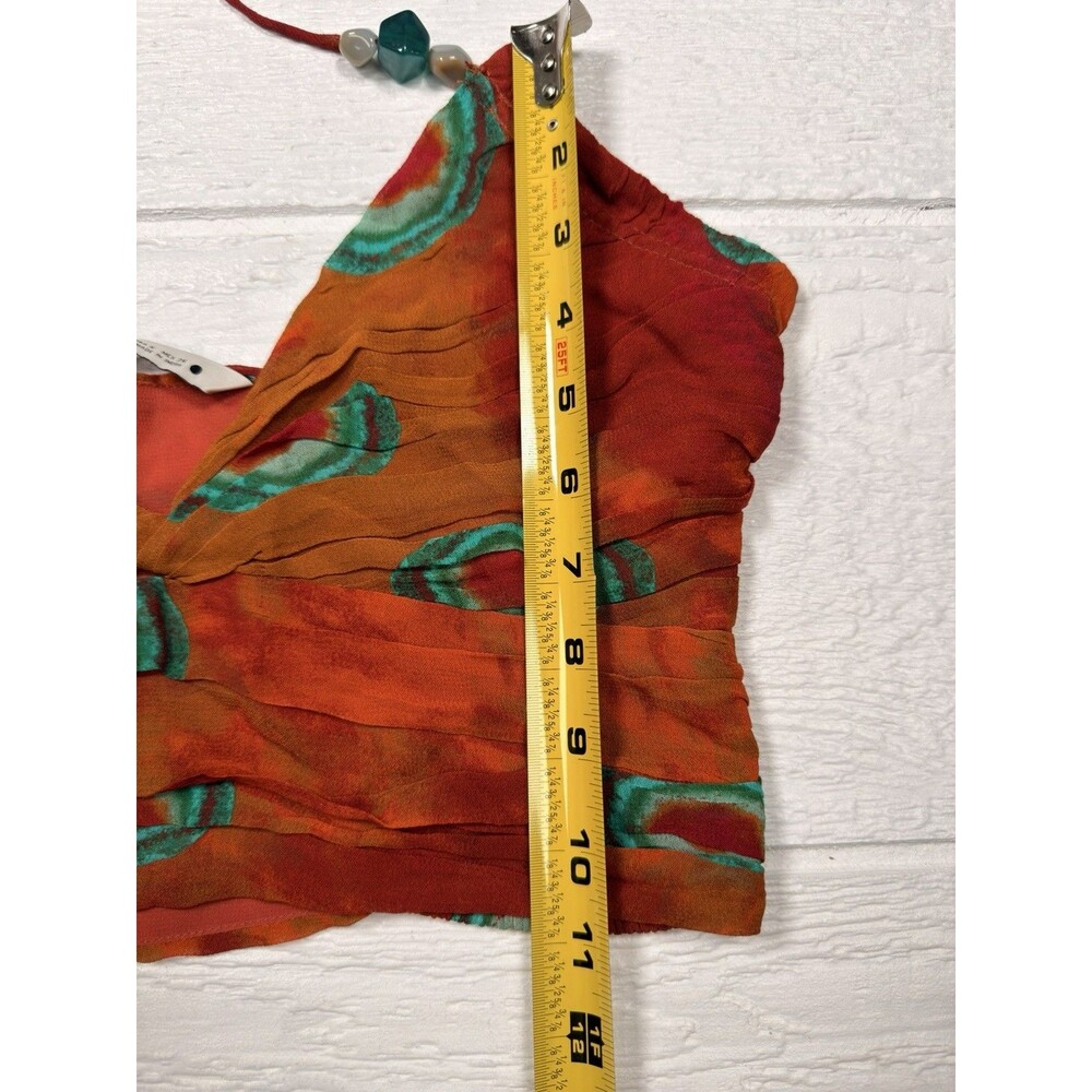 Zara Boho Festival Halter Crop Top Tie Dye Rust Teal Beaded Smocked Small NWT - Picture 15 of 16